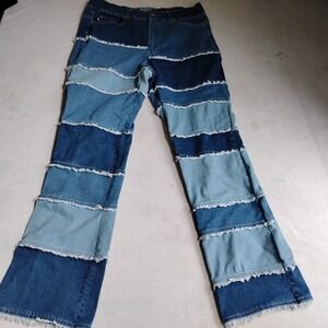 Crest Jeans 16 Vintage Patchwork Fringe Denim Bootcut Hippie Festival Boho‎ Y2K